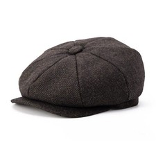 Men's 8 Piece Wool Blend Newsboy Flat Cap Herringbone Pattern in Classic 5 Co... picture