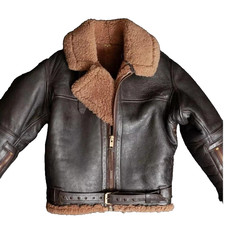 Men's Brown RAF B3 Aviator Jacket Sheepskin Leather Faux Shearling Fur Custom picture