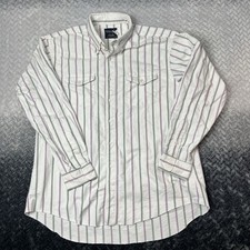 Vtg 70s 80 Wrangler Gold Western Shirt Mens 17.5X35 White Blue Stripe USA picture