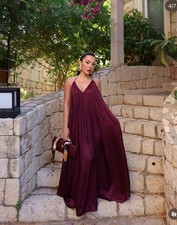 ZARA NEW WOMAN FW25 ZW COLLECTION SATIN LONG DRESS Maroon 8040/019_S picture