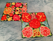 Set of 2 Tehuana Oaxaca Floral Print Scarves Bandanas Mexican Embroidery picture