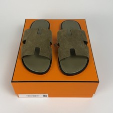 Hermes Izmir Sandals Men’s Size 42 US 9 Suede Goatskin Slides Vert Foret picture