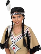 Women`s Native American Indian Squaw Wig + Feather For Indigenous Girl Costume picture