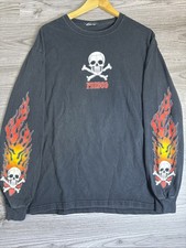 Vintage Faded Frisco Choppers Shirt Mens L Black 90s Flames Long Sleeve Harley picture