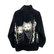 VTG Wolf Nature AOP Animal Full Zip Deep Pile Fleece Jacket Outdoor Wild Life M picture