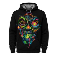 Neon Zombie Face Psychedelic 3D Hoodie Glow Undead Horror Design picture