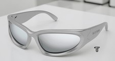 BALENCIAGA BB0157S 004 Oval Silver Mirrored 65mm Men's Sunglasses picture