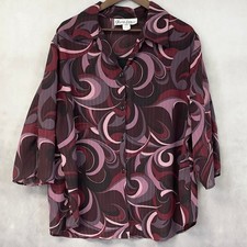 Vintage Gloria Lance Button Down Shirt Womens 2X Swirl Print Sheer Psychedelic picture