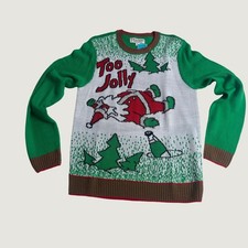 Drunk Santa Christmas Sweater NEW Too Jolly Santa Green White Red Mens Large picture