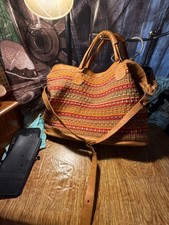 Lovestitch Embroidered Striped Weekender Tote Bag with Leather Accents picture