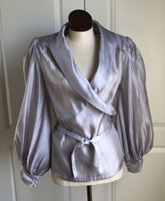Ladies Size Small Shimmering Silver Chiffon Blouse Secrets In Lace Long Sleeve picture