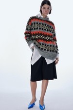 Zara OVERSIZED JACQUARD KNIT SWEATER Size L-XL apres ski sweater zara pullover picture
