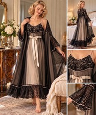 Vintage 1954 Trousseau Peignoir Nightgown Set Terris Black Lace Size Small picture