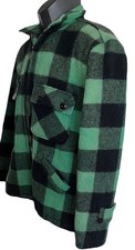Vtg 1950s 5 Brother Wool Buffalo Plaid Chore Jacket Huge Talon Zip Green Black-M picture