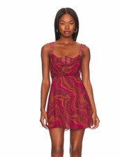 $220 For Love And Lemons Eleanor Mini Corset Dress in Burgundy Size XS NWT picture