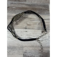 Vintage Y2K Boho Multi Strand Beaded Metal Statement Waist Hip Belt Black Cord picture