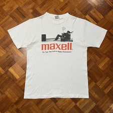 Vintage VTG 90s Maxell Hi-Fi Music Logo Tape Tee Single Stitched L Promo Tv Tech picture