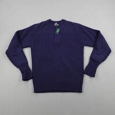 Vintage LL Bean Sweater Mens Medium Blue Merino Wool Cotton Commando Henley NEW picture