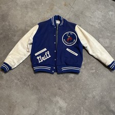 Wilson Varsity Jacket Mens 46 Blue Rodeo Ag Club Leather Sleeve Vintage USA picture