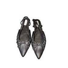 Viral Steve Madden Laylah Black Leather Pointed Toe Slingback Bow Flats 8M picture