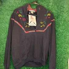 NWT Vintage 90s Chinawear by Morsly Black Embroidered Plaid Quarter Zip Large picture