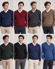 Men’s Classic V-Neck Knitted Pullover – Made in Portugal – Multiple Colours picture