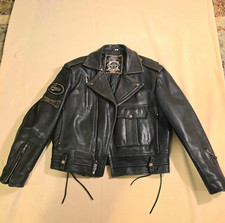 ULTRA RARE VINTAGE GUESS HIGHWAY PATROL HEAVY BLACK LEATHER JACKET Size M picture