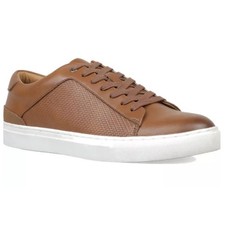 Alfani Shoes Mens Size 11.5M ADAIRR Cognac Faux Leather Casual Sneakers New picture