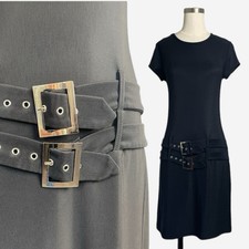 Vintage Y2K Frederick’s of Hollywood Black double belted mini dress retro mod M picture