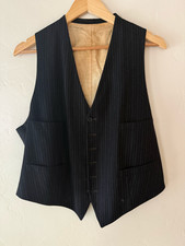 Men's Antique 1890's-1900s Black Pinstripe Waistcoat Vest S (Mint) picture