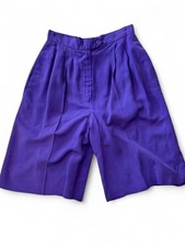 Vintage Carlisle Sport 100% Silk br Pleated High Waisted Shorts Purple Size 4 picture