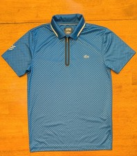 LACOSTE Sport Polo Shirt Mens Small 3 Blue Geometric Ultra Dry Golf 1/4 Zip EUC picture