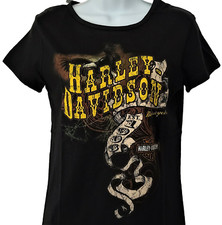 Harley Davidson SS Shirt Black Western Eagle Buffalo Est 1903 Chest35in Womens M picture