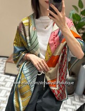 Sallys 70% Cashmere 30% Silk Wrap Scarf Geometric Print Double Face Shawl 53