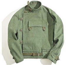 Men's Motorcycle Jacket Cotton Army Military Workwear Green Vintage Swedish Coat picture