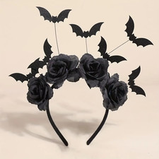 Halloween Witch Hat Headband Black Flowers Gothic Bat Clip Costume Accessory picture