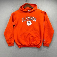 Champion Clemson Tigers Hoodie Youth XL Orange Paw Logo Fleece Sweatshirt Sporty picture