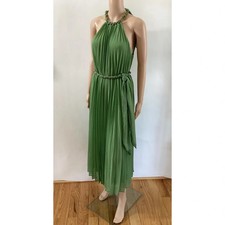 ZIMMERMANN Green Pleated Sunray Midi Dress Chain Detail Size 1 - M picture
