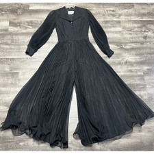 VTG Miss Elliette California Sz 10 Black Pleated Jumpsuit Wide Leg Sheer Sleeve picture