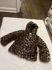 C&C California Leopard Faux Fur Hooded Coat Toddler 3T Glam Statement picture