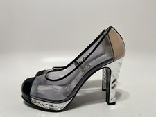 Vtg CHANEL CLEAR PVC CC LOGO HEELS 38.5 picture