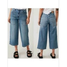 NWOT We The Free Cropped Piper Wide Leg Womens 28 Blue Minimalist Carpenter Boho picture