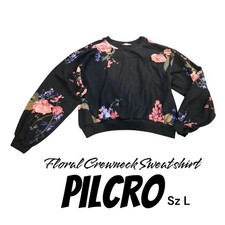 Pilcro Sz L Anthropologie Black Floral Balloon Sleeve Boho Pullover Sweatshirt picture