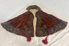 Rare antique hand embroidered metal thread 18th century red velour cloak cape picture
