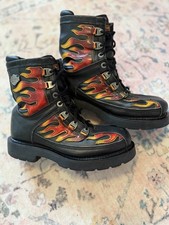 Vintage Harley-Davidson Men’s Black Leather Flame Lace-Up Combat Boots US 8 picture