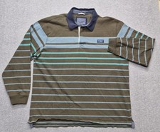 LL Bean Mens XL Rugby Shirt Traditional Fit Olive Green Blue Striped Cotton picture