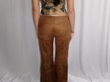PLEIN SUD LOW RISE TAN BROWN LEATHER WIDE LEG PANTS SIZE 6/38 picture