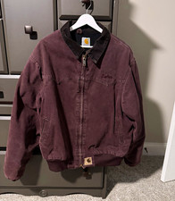 Carhartt Men's L Burgundy Canvas Full Zip Jacket Corduroy Collar picture