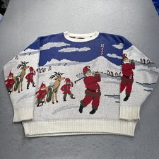 VINTAGE Christmas Sweater Mens XL Santa Golf Knit Crewneck Holiday Made USA 90s picture