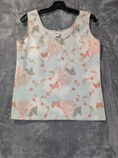 VTG 70s Montgomery Ward Tank Top Butterfly Floral Blue Polyester Shell Womens M picture